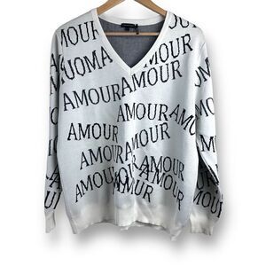 Tricotto Women's L Amour Graphic Knit Sweater White Black Pullover Contemporary